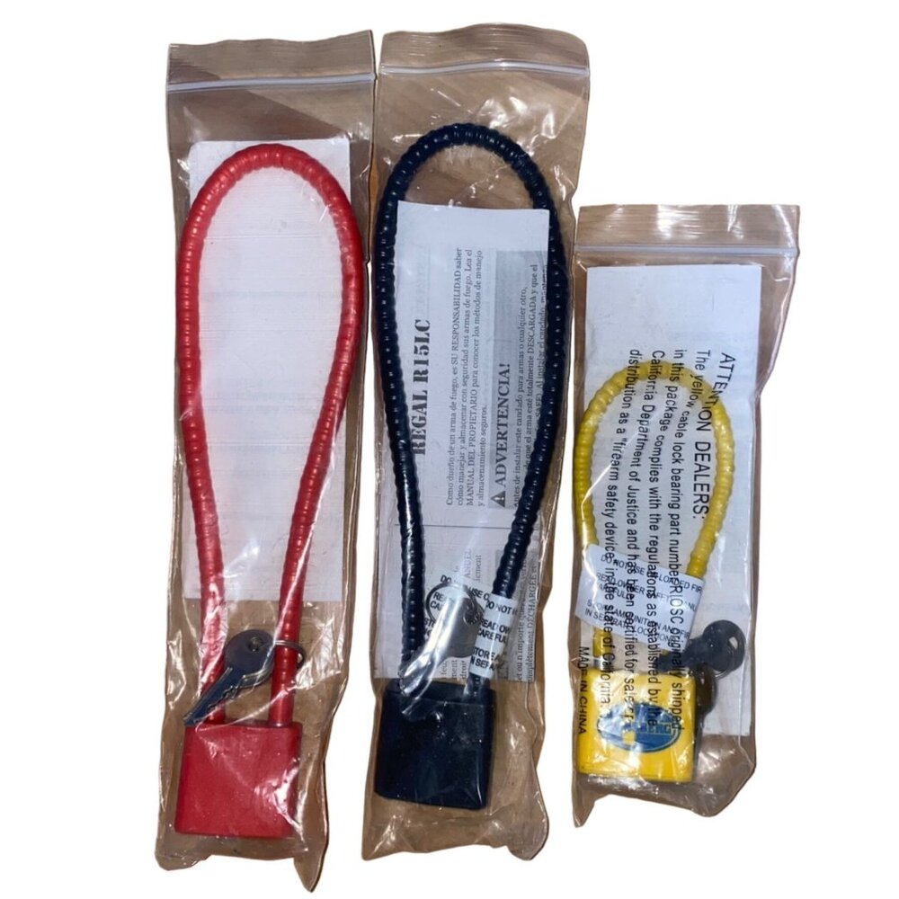 3-Pack Heavy Duty Cable Gun Locks With Keys In Red Yellow & Black